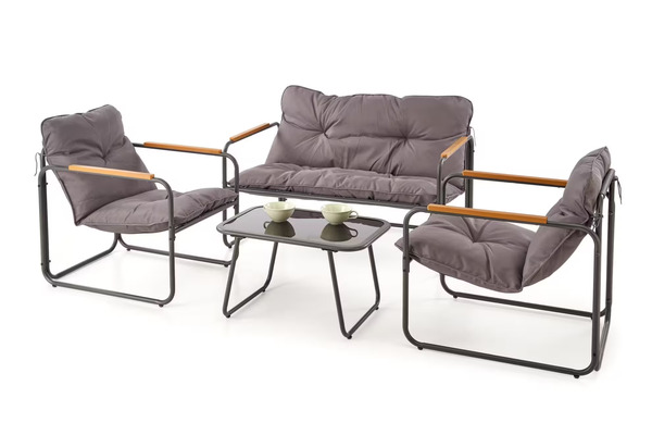  Halmar Zestaw Ogrodowy Hembka (sofa, Fotel 2x, ława) Popielaty/brązowy 