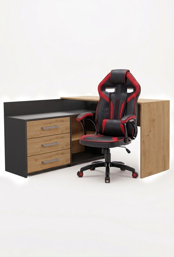  Top E Shop Biurko Narożne Dana Z Fotelem Drift Czerwonym 