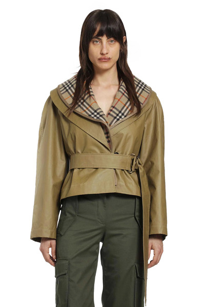  Cropped Cotton Jacket With Check Warmer 