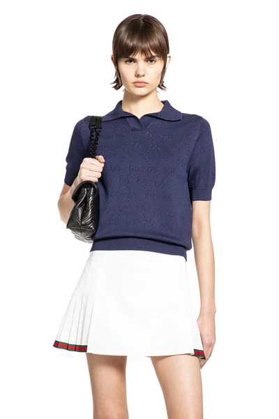  Gg Pointelle Cotton Silk Polo Shirt 