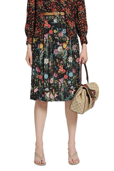  Printed Silk Midi Skirt 