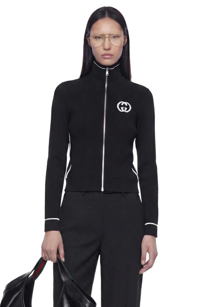  Ribbed Zip Jacket With Intarsia 