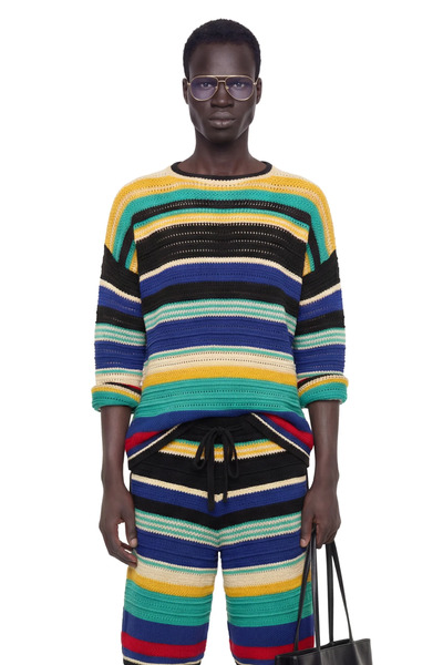  Striped Crochet Knit Sweater 