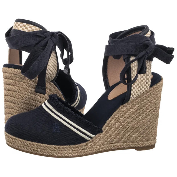  Tommy Hilfiger Espadryle Fringe Canvas High Wedge Space Blue Fw0fw08878 Dw6 (th1358-a) Tommy Hilfiger 