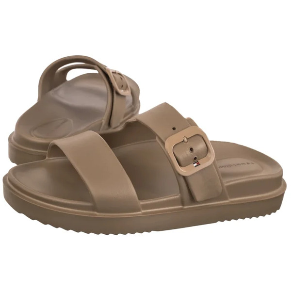  Tommy Hilfiger Klapki Th Double Strap Sandal Pearl Safari Canvas Pearlized Fw0fw09114 0ht (th1475-a) Tommy Hilfiger 