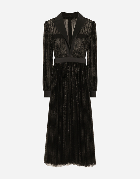  Dolce & Gabbana Dolce & Gabbana Calf-length Tulle Tuxedo Shirt Dress With Sequin Embellishment - Woman Dresses Black 44 
