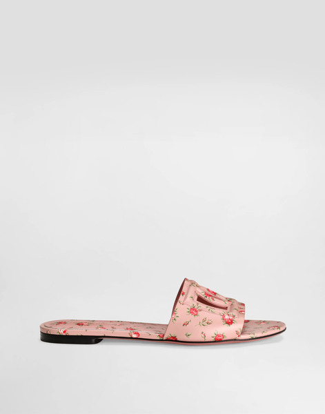  Dolce & Gabbana Dolce & Gabbana Calfskin Flat Slippers With Little Roses Print - Woman Slides And Mules Multicolor 37 