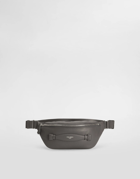  Dolce & Gabbana Dolce & Gabbana Calfskin Nappa Leather Belt Bag - Man Backpacks And Fanny Packs Grey Leather Onesize 