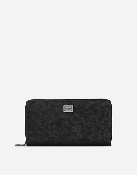  Dolce & Gabbana Dolce & Gabbana Calfskin Zip-around Wallet With Branded Plate - Man Wallets And Small Leather Goods Black Leather Onesize 