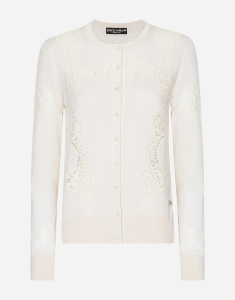  Dolce & Gabbana Dolce & Gabbana Cashmere And Silk Cardigan With Lace Inlay - Woman Sweaters And Cardigans White 36 
