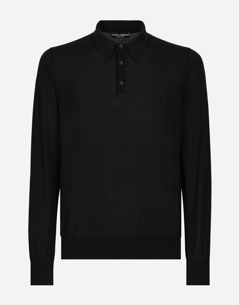  Dolce & Gabbana Dolce & Gabbana Cashmere Polo-style Sweater With Dg Logo Embroidery - Man Sweaters And Cardigans Blue Cashmere 56 
