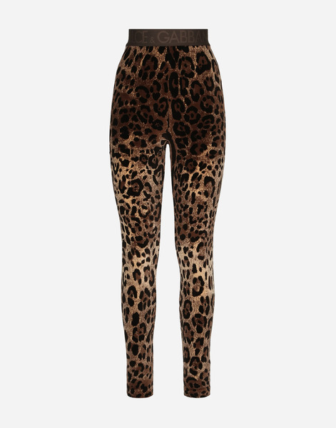  Dolce & Gabbana Dolce & Gabbana Chenille Leggings With Jacquard Leopard Design - Woman Pants And Shorts Multi-colored Cotton 42 