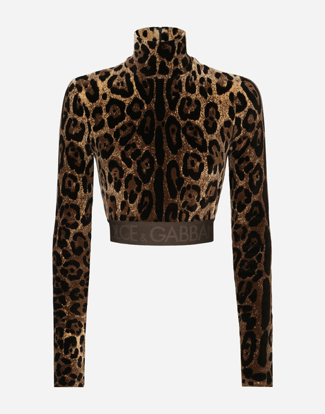  Dolce & Gabbana Dolce & Gabbana Chenille Turtle-neck Top With Jacquard Leopard Design - Woman Sweaters And Cardigans Multi-colored Cotton 46 