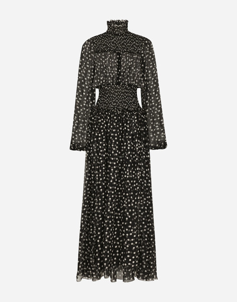  Dolce & Gabbana Dolce & Gabbana Chiffon Midi Dress With Smock Stitching And Micro-polka Dot Print - Woman Dresses Print 38 