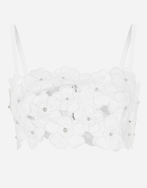  Dolce & Gabbana Dolce & Gabbana Cotton Bralette Top With Cut-out Embroidery And Rhinestone Embellishment - Woman Shirts And Tops White 40 