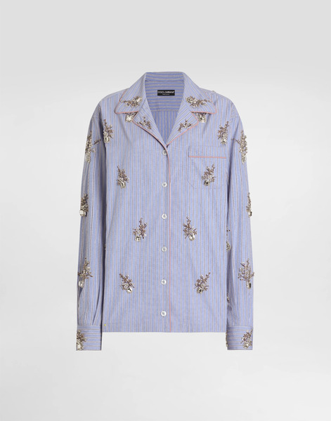  Dolce & Gabbana Dolce & Gabbana Cotton Shirt With Crystal Flower Embroidery - Woman Shirts And Tops Multi-colored 40 