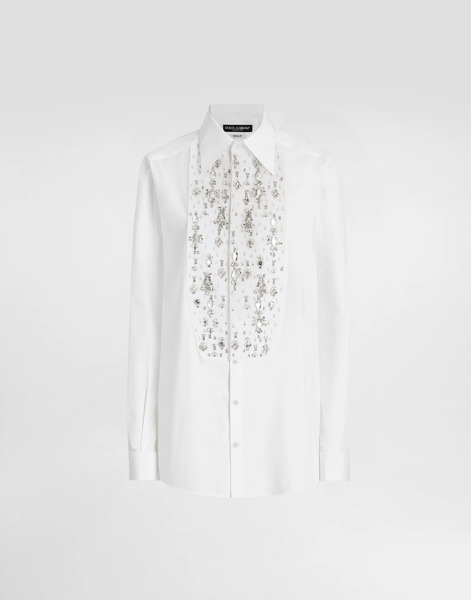  Dolce & Gabbana Dolce & Gabbana Cotton Tuxedo Shirt With Rhinestone-embroidered Shirt Front - Woman Shirts And Tops White Cotton 42 
