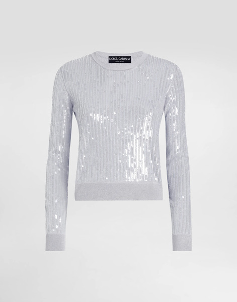  Dolce & Gabbana Dolce & Gabbana Crew-neck Sweater With Sequin Embellishment - Woman Sweaters And Cardigans Gray 46 