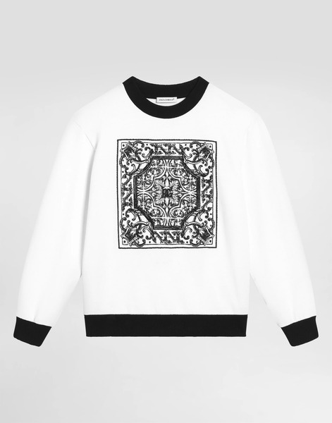  Dolce & Gabbana Dolce & Gabbana Crew Neck Sweatshirt With Majolica Embroidery - Man T-shirts And Sweatshirts White 6 Years 