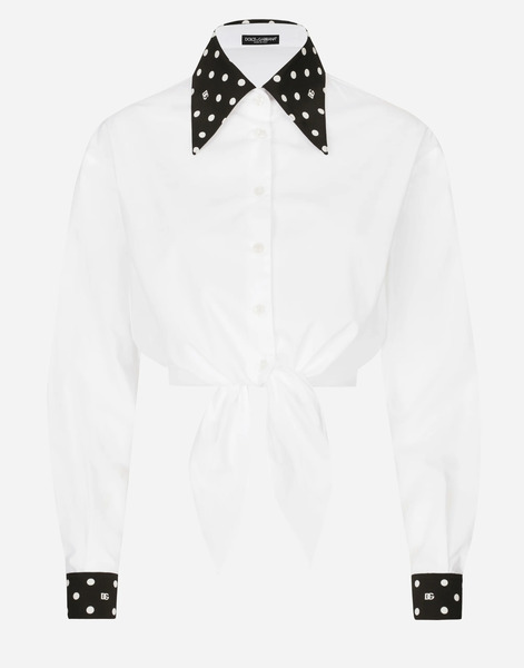  Dolce & Gabbana Dolce & Gabbana Cropped Cotton Poplin Shirt With Knot Detail And Polka-dot Print - Woman Shirts And Tops White 42 