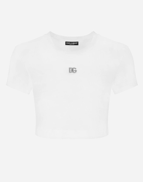  Dolce & Gabbana Dolce & Gabbana Cropped Jersey T-shirt With Dg Logo - Woman T-shirts And Sweatshirts White Cotton 44 