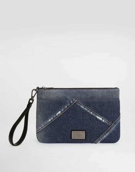  Dolce & Gabbana Dolce & Gabbana Denim Patchwork Necessaire - Man Briefcase And Clutches Blue Onesize 