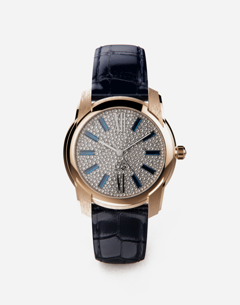  Dolce & Gabbana Dolce & Gabbana Dg7 Pavé Yellow Gold Watch With Diamond And Blue Sapphires - Man Watches Blue/pink Gold Onesize 
