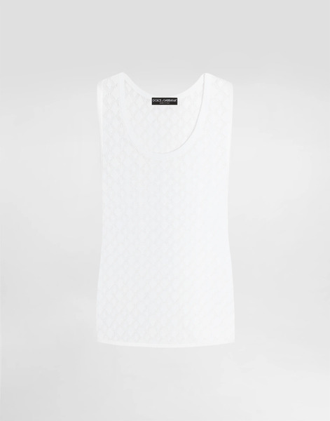  Dolce & Gabbana Dolce & Gabbana Diamond-pattern Perforated Cotton Tank Top - Man Sweaters And Cardigans White 48 