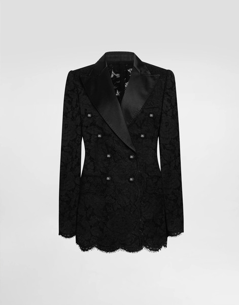  Dolce & Gabbana Dolce & Gabbana Double-breasted Branded Floral Cordonetto Lace Turlington-fit Jacket - Woman Blazers Black 44 