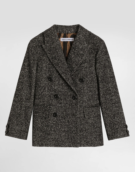  Dolce & Gabbana Dolce & Gabbana Double-breasted Jacket In Wool Blend Chevron - Woman Coats And Jackets Multicolor 8 Years 