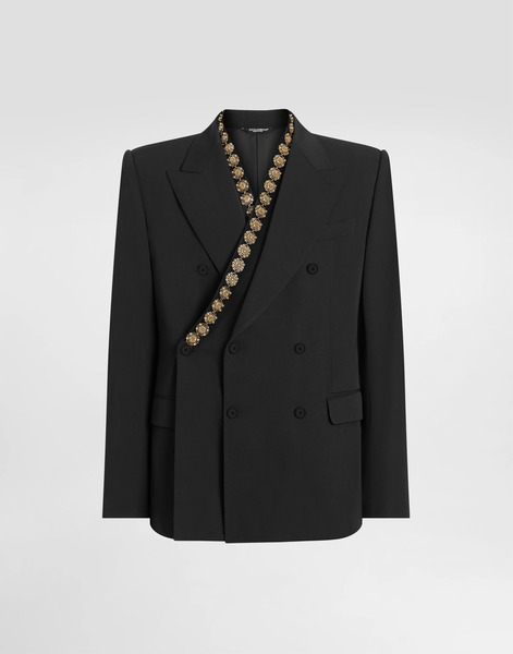  Dolce & Gabbana Dolce & Gabbana Double-breasted Sicilia Bistrecht Wool Canvas Jacket - Man Suits And Blazers Grey Wool 48 