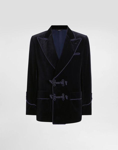  Dolce & Gabbana Dolce & Gabbana Double-breasted Sicilia-light Jacket In Smooth Velvet - Man Suits And Blazers Blue 48 