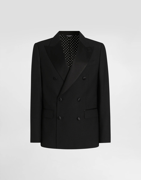  Dolce & Gabbana Dolce & Gabbana Double-breasted Sicilia Light Jacket In Striped Jacquard - Man Suits And Blazers Black 54 