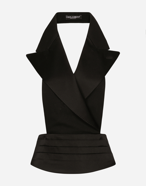  Dolce & Gabbana Dolce & Gabbana Double-breasted Silk Satin Vest With Low Neckline On The Back - Woman Shirts And Tops Black 40 
