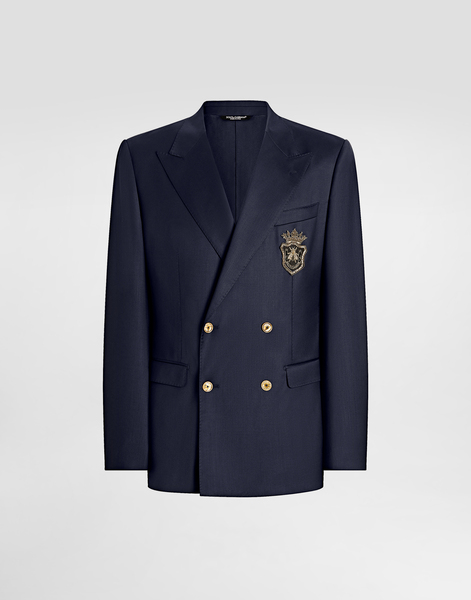  Dolce & Gabbana Dolce & Gabbana Double-breasted Wool Jacket With Patch - Man Suits And Blazers Blue 46 