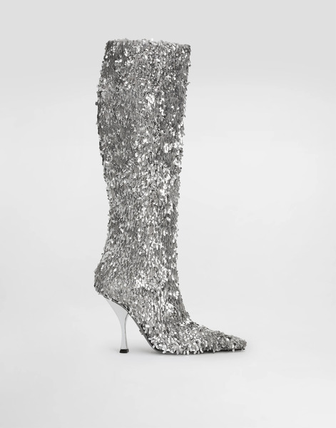  Dolce & Gabbana Dolce & Gabbana Drop Sequin Boots - Woman Boots And Booties Silver 38 