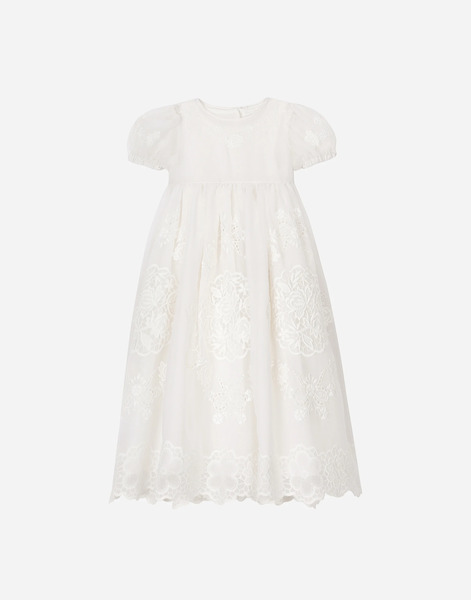  Dolce & Gabbana Dolce & Gabbana Empire-line Embroidered Chiffon Christening Dress With Short Sleeves - Man Dresses White Fabric 6 Months 