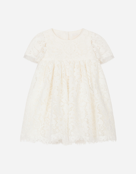  Dolce & Gabbana Dolce & Gabbana Empire-line Lace Christening Dress With Short Sleeves - Man Dresses White Lace 6 Months 