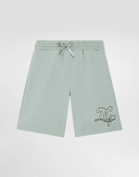  Dolce & Gabbana Dolce & Gabbana Fleece Bermuda Shorts With Dg Canvas Embroidery - Man Trousers And Shorts Green 8 Years 