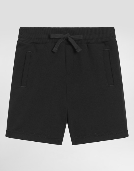  Dolce & Gabbana Dolce & Gabbana Fleece Bermuda Shorts With Dg Logo Plaque - Man Trousers And Skirts Black Cotton 6 Years 