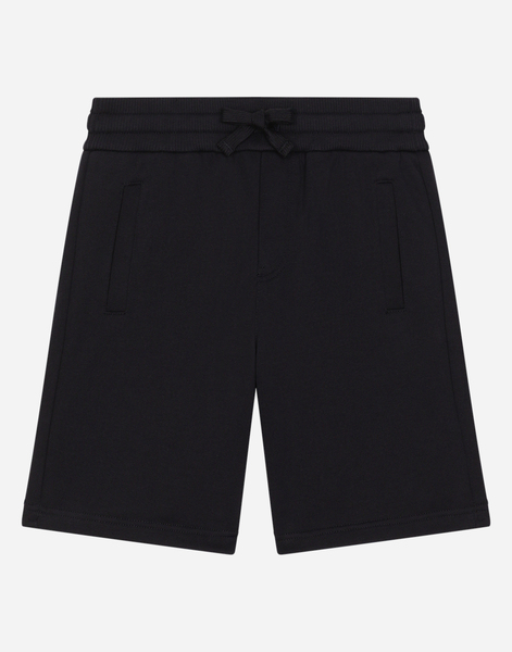  Dolce & Gabbana Dolce & Gabbana Fleece Bermuda Shorts With Dg Logo Plaque - Man Trousers And Skirts Blue Cotton 5 Years 