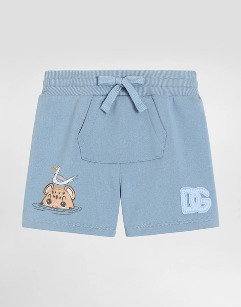  Dolce & Gabbana Dolce & Gabbana Fleece Bermuda Shorts With Leopard Print And Dg Logo - Man Trousers And Shorts Blue 9/12 Months 