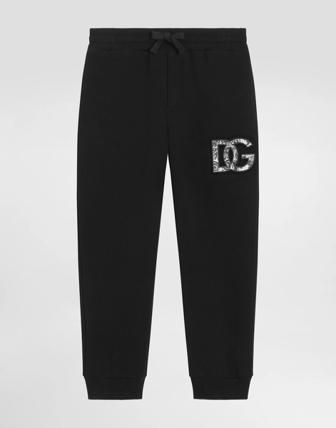  Dolce & Gabbana Dolce & Gabbana Fleece Trousers With Dg Majolica-print Embossed Logo - Man Trousers And Shorts Black 12 Years 