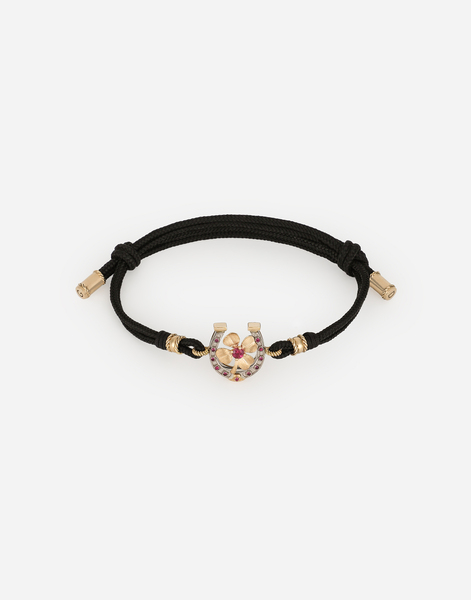  Dolce & Gabbana Dolce & Gabbana Good Luck Bracelet Fabric With A Pendant In 18 Carat Yellow Gold - Man Bracelets Gold M 