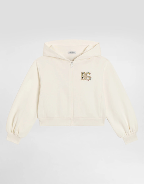  Dolce & Gabbana Dolce & Gabbana Hooded Sweatshirt With Dg Embroidery And Rhinestones - Woman T-shirts And Sweatshirts White 4 Years 