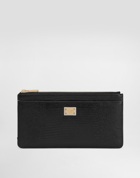  Dolce & Gabbana Dolce & Gabbana Iguana-print Leather Card Holder With Plate - Woman Wallets And Small Leather Goods Black Leather Onesize 