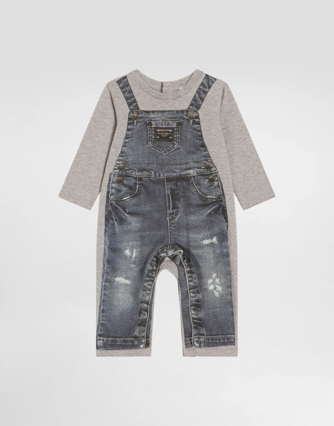  Dolce & Gabbana Dolce & Gabbana Jersey Romper With Denim-effect Print - Man Gift Sets And Babygrows Multi-colored 0/3 Months 