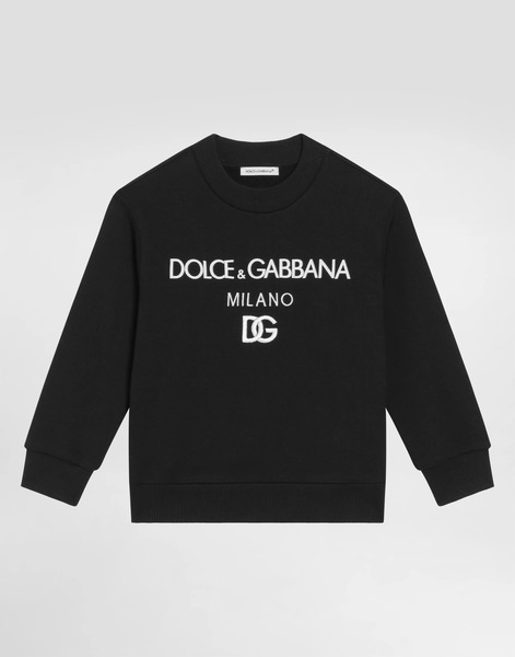  Dolce & Gabbana Dolce & Gabbana Jersey Round-neck Sweatshirt With Dg Milano Embroidery - Man T-shirts And Sweatshirts Black Cotton 8 Years 
