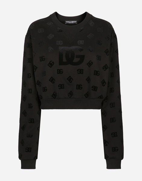  Dolce & Gabbana Dolce & Gabbana Jersey Sweatshirt With Flocked Dg Logo Print - Woman T-shirts And Sweatshirts Multi-colored 42 