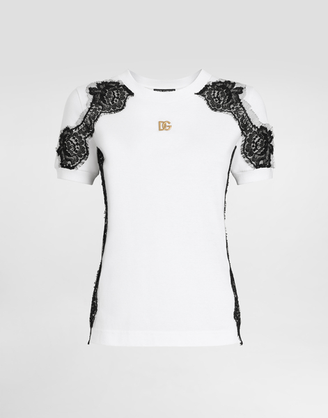  Dolce & Gabbana Dolce & Gabbana Jersey T-shirt With Dg Logo And Lace Details - Woman T-shirts And Sweatshirts Multi-colored 48 